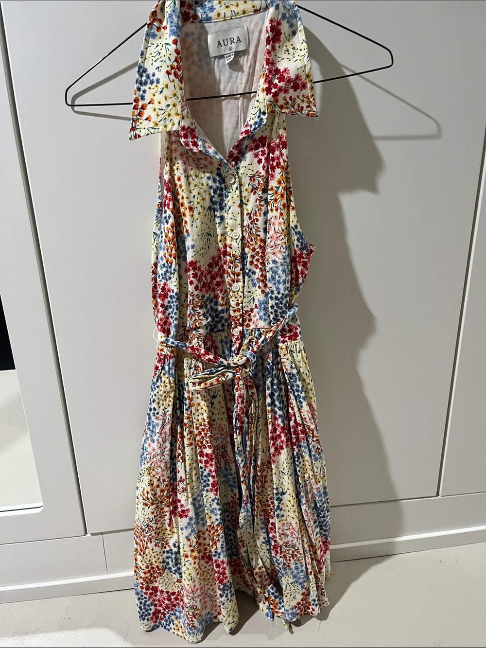 Aura Cream Floral Tie-Waist Sleeveless Maxi Dress
